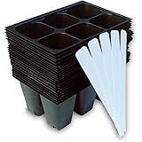 9GreenBox - Seedling Starter Trays, 144 Cells: (24 Trays; 6-Cells Per Tray), Plus 5 Plant Labels