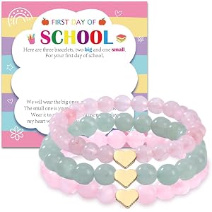 Koazava First Day of School Bracelet, Silver Heart Back to School Bracelet Mommy and Me, Preschool Kindergarten Back to Schoo