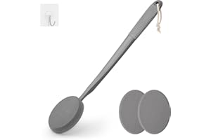 FY&XZH Lotion Applicator for Back, Feet & Legs, Long Plastic Handle Moisturizer Cream, Self Tanning, Sunscreen, Ointment, Medicine Back Applicator for Elderly Men or Women with 3 Washable Pads (Gray)