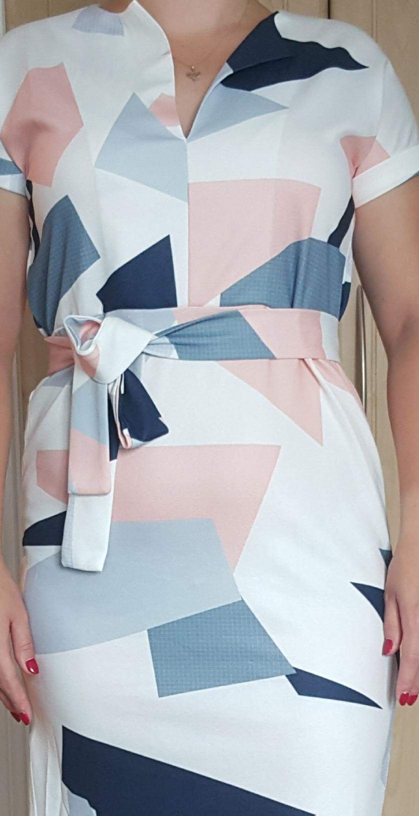 LitBud Womens Summer Dresses for Women Ladies Short Sleeve Casual Work Party Belted Shift Midi Tunic Dress UK Pink Size 6 8 S