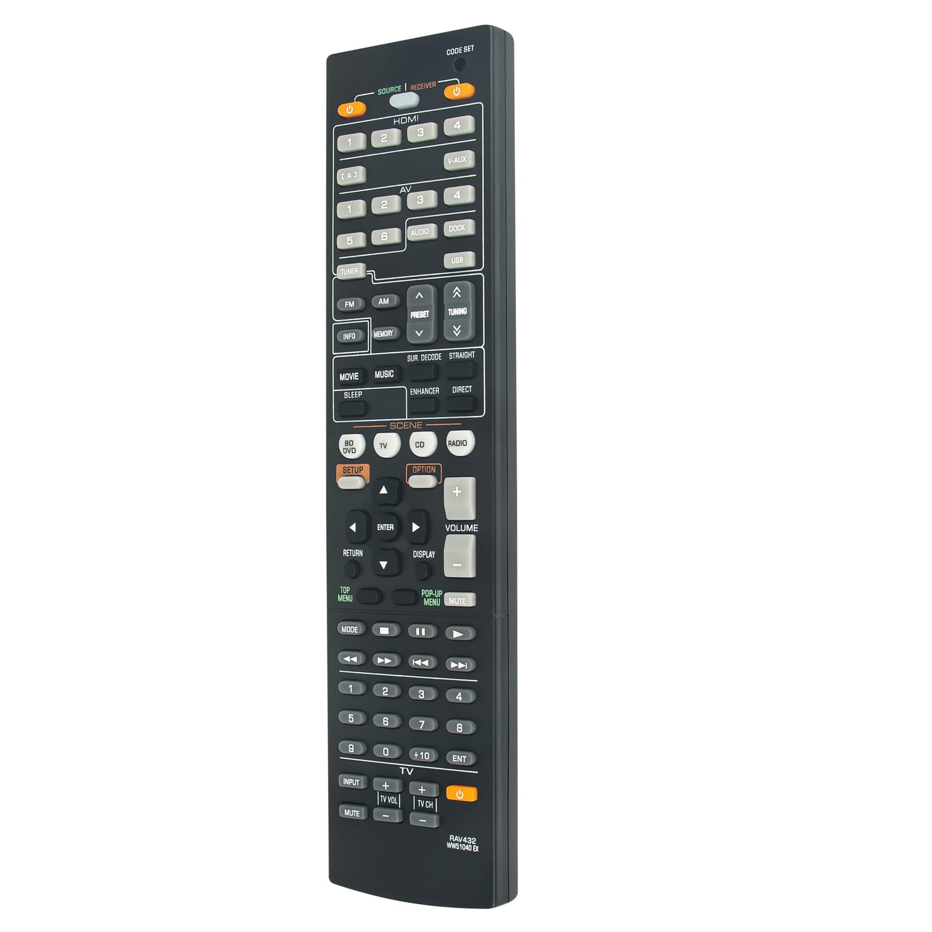 RAV432 WW51040EX VINABTY Replace Remote Control Fit for Yamaha AV Receiver WW510400 RAV432 HTR4064 RXV471 RX-V471 HT-R4064