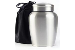 P.J HOMSV Large Stainless Steel Silver Urn for Ashes Adult Male & Female Cremation Urn for Women Decorative Urn for Human Ashes