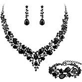 Qlavoca Crystal Bridal Jewelry Set, Floral Statement Necklace, Earrings, Bracelet, Wedding Accessories