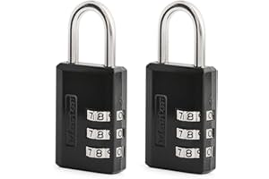 Master Lock Black Combination Padlock, Indoor Gym Locker Lock with Customizable 3-Digit Code for Luggage, Backpacks, Cabinets