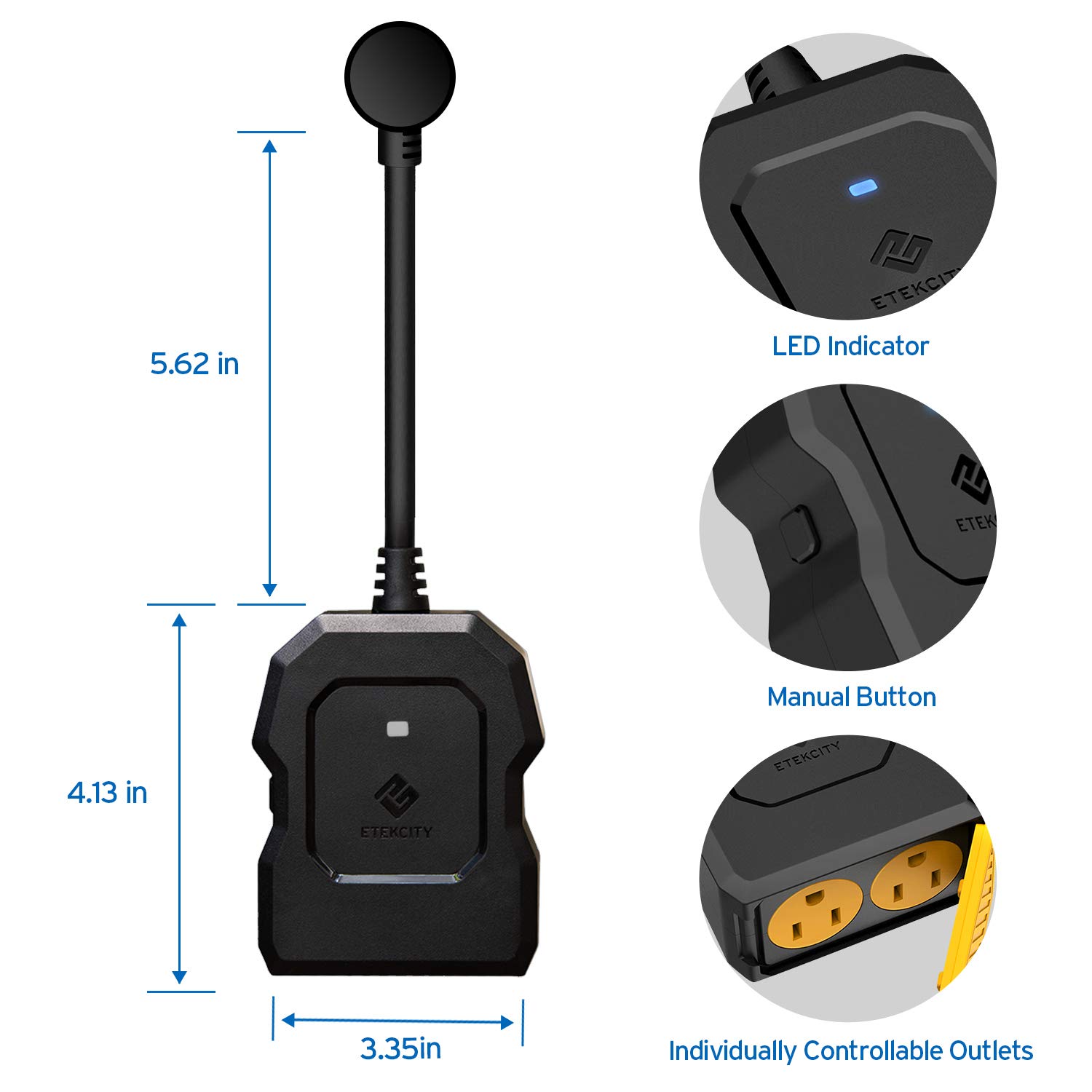 Etekcity ESO15-TB Outdoor Smart Plug WiFi Outlet with 2 Sockets, Works with Alexa & Google Home, Wireless Remote Control, Energy Monitoring & Timer Function, Waterproof, FCC and ETL Listed, Black