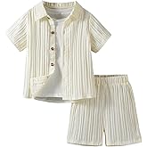 SweatyRocks Boy's 2 Piece Summer Vacation Outfits Short Sleeve Collar Button Down Shirt and Shorts Clothing Set