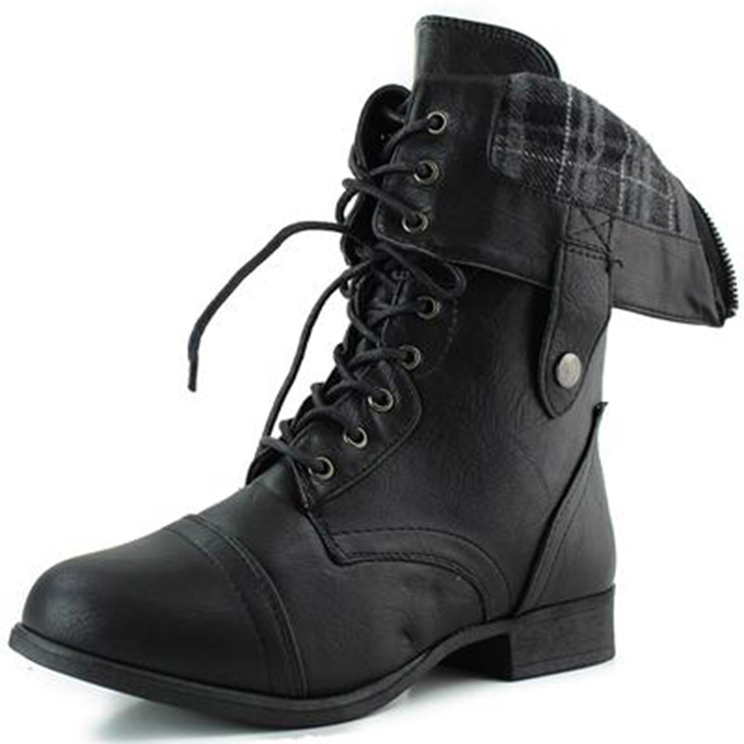 TOP Moda Women's Military Lace up Fold-able Ankle Bootie Mid Knee Combat Boots