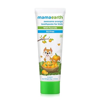 Mamaearth Natural Toothpaste, Orange Flavour, SLS Free, with 750 PPM Fluoride, 4+ Years, Plant Based, 50gm