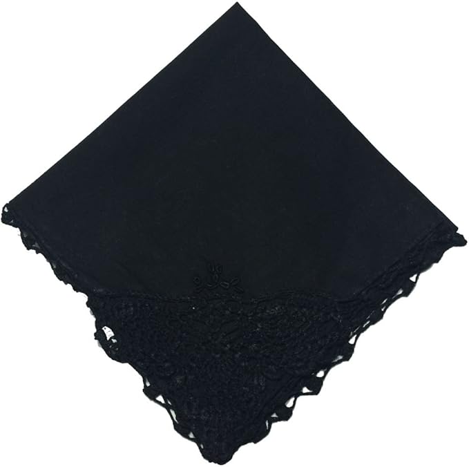 OWM Handkerchief Classic Funeral Gift Black Crochet Edge Handkerchiefs for Women at Amazon Women 
