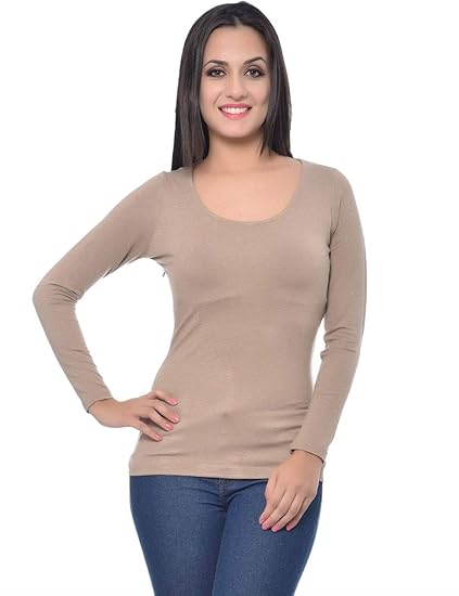 Scoop Neck Viscose Spandex Camel Top for Women(XS-4XL)