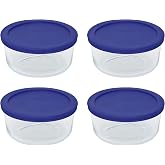 Pyrex 7201 (4-Cup) Glass Bowls &amp; Cadet Blue Lids (4-Pack) - Made in USA | Tempered Construction | BPA-Free Plastic | Freezer Safe | Top-Rack Dishwasher Safe | Meal Prep &amp; Kitchen Organization