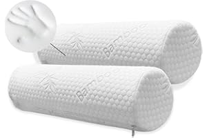DREAMFIELD LINEN Bamboo Rayon Neck Roll Pillow for Sleeping - 2 Pack Memory Foam Bolster Pillow, Cervical Round Pillow for Support with Breathable Cover, Cylinder Tube Pillow for Bed, Legs, Back and Yoga