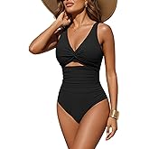 Tempt Me Women One Piece Swimsuits Tummy Control Cutout Bathing Suits Ruched V Neck Twist Front Swimwear