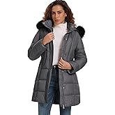 HOTIAN Women's Winter Puffer Down Coat Long Thickened Padded Parka Warm Jacket with Faux Fur Detachable Hooded