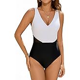 Cromi Women's One Piece Tummy Control Swimsuit Slimming V Neck Bathing Suit Side Mesh Panels Swimwear