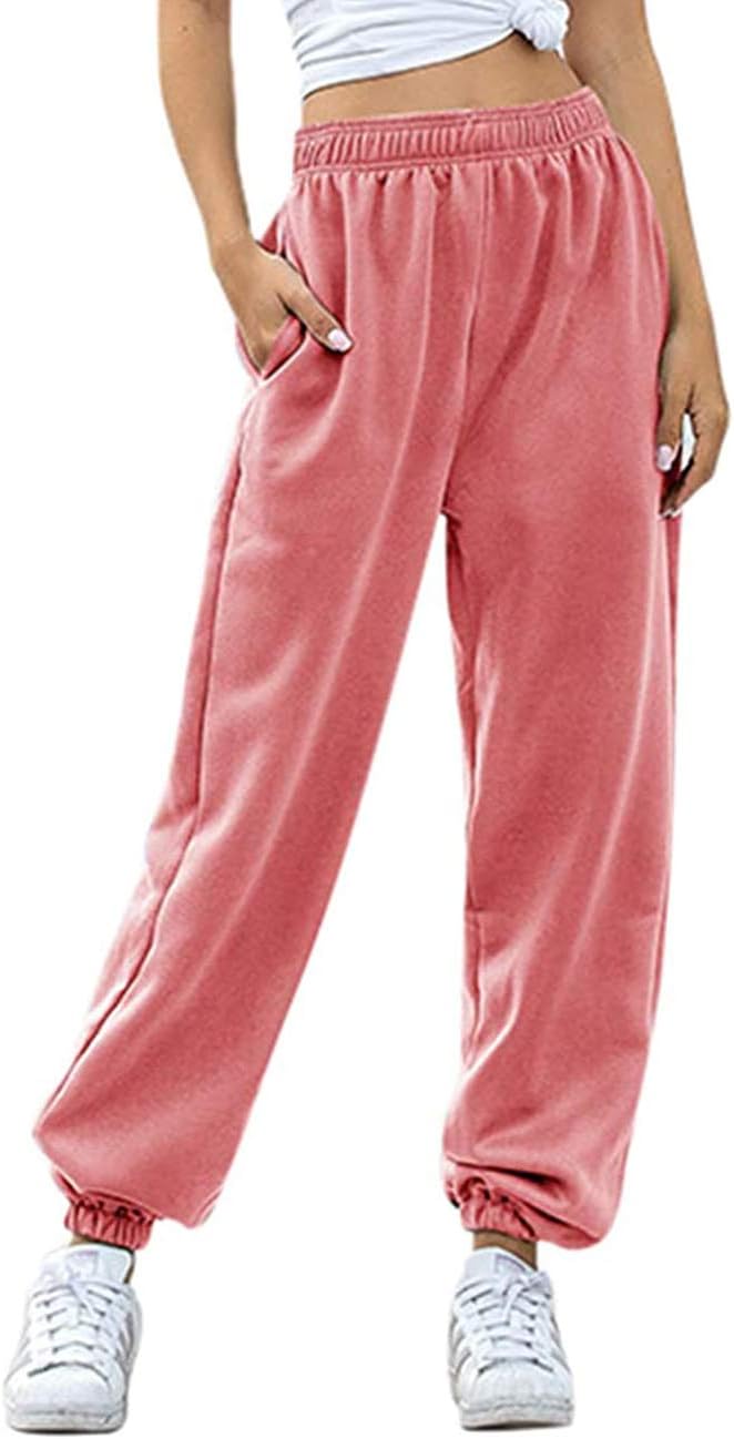 Women's Cinch Bottom Sweatpants Pockets High Waist Sporty Gym Athletic Fit Jogger Pants Lounge Trousers