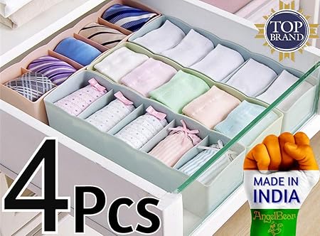 Angel Bear Socks Undergarments Storage Drawer Organiser Set of 4, (Colour May Vary)
