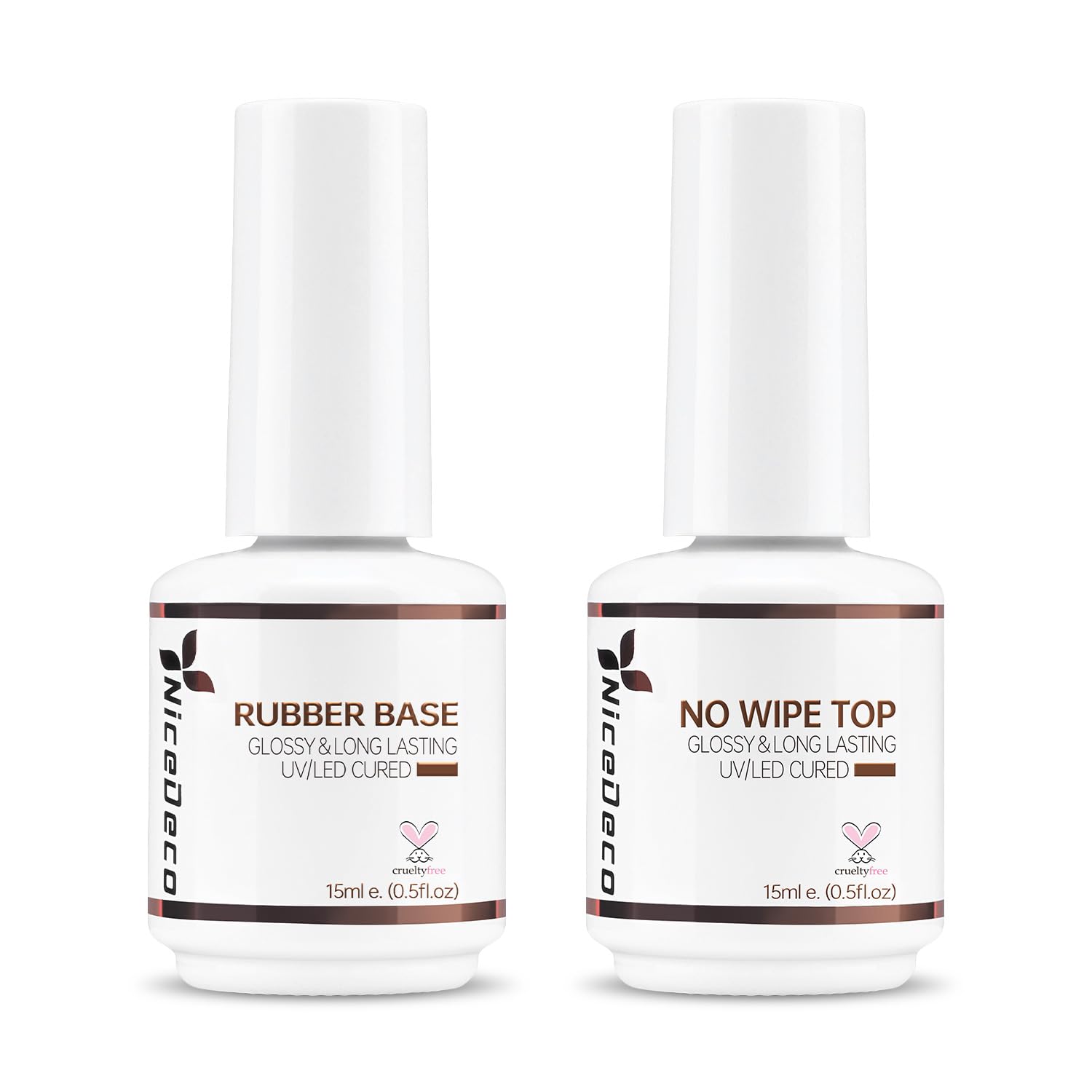 Nicedeco Nail Gel Polish Rubber Base and Top Coat, 2x15ML No Wipe Top Coat and Base Coat Set Clear Gel Nail Polish U V/LED Long-Lasting Glossy Shine Finish for DIY Nail Art at Home