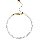 HENGSHENG Pearl Bracelets for Women Handpicked Freshwater Tiny Small Rice Pearls Link Strand Bracelets with Adjustable 18K Gold Plated Bolo Lock