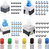 DAOKAI 80Pcs Self Locking Mini Button DPDT Button Switch Kit(8.5x8.5mm 8X8mm 7X7mm 5.8X5.8mm) Self-Locking Power Micro Push Button, with Switch Cap