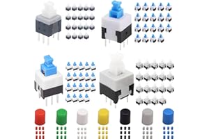 DAOKAI 80Pcs Self Locking Mini Button DPDT Button Switch Kit(8.5x8.5mm 8X8mm 7X7mm 5.8X5.8mm) Self-Locking Power Micro Push B