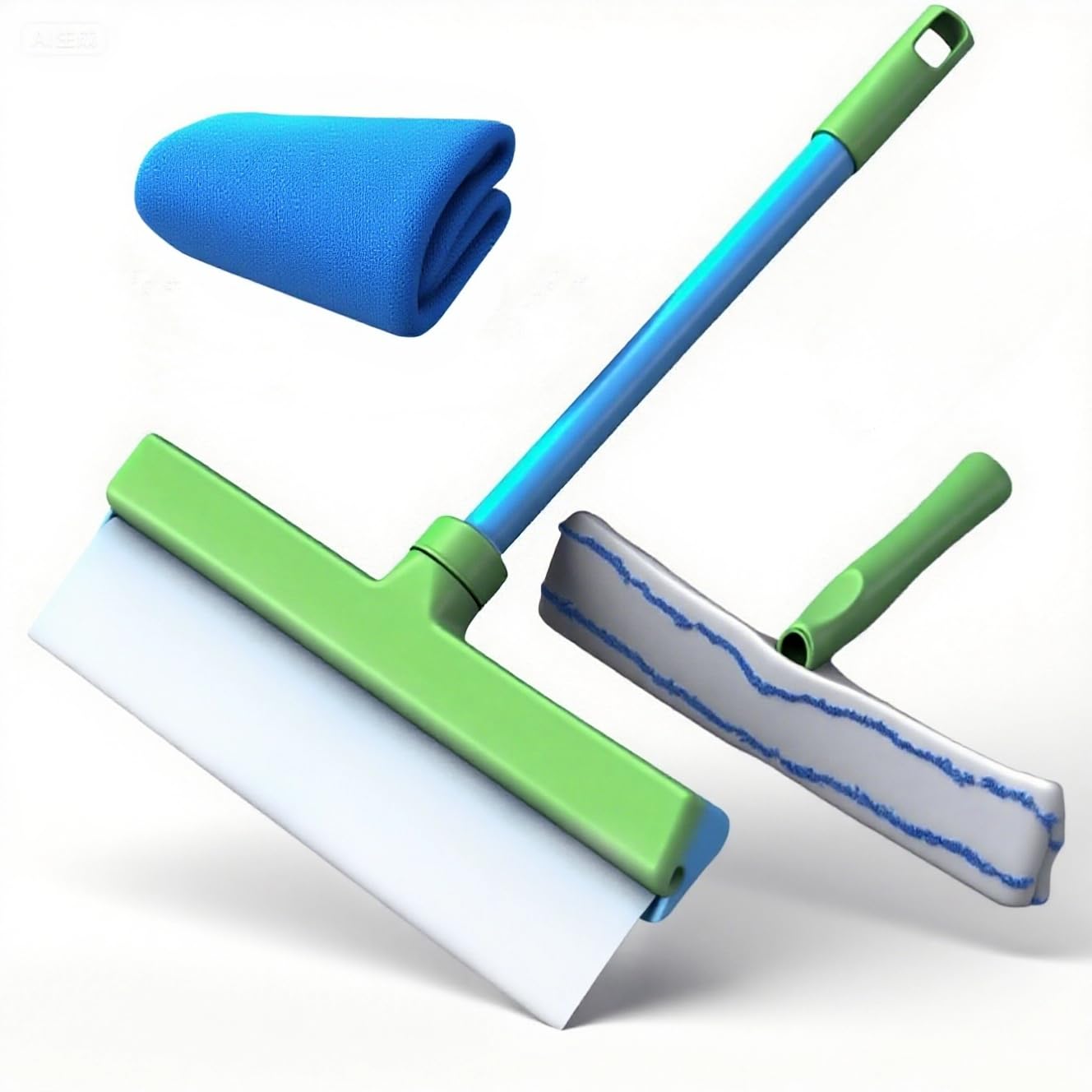 Photo 1 of Recyclable Silicone Window Squeegee Kit, Aqua Blade Window Squeegee Kit, Glass Cleaning Tools with Silicone Squeegee and Glass Microfiber Cleaning Cloth for Glass Doors, Showers and Home, Green
