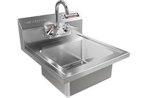 DuraSteel Stainless Steel Sink - NSF Commercial Wall Mount Kitchen Sink - Small Hand Sink with 12" x 10" x 5.5"D Wash Basin - With Sink Strainer and Faucet - For Laundry, Restaurants, Bars, and More
