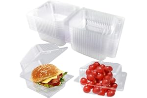 100 PCS Clear Plastic Hinged Container with Lids 5.3 x 4.7 x 2.8 Inch Clear Disposable Depth Clamshell Food To Go Take Out Tr