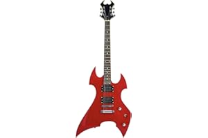EDM Full Size Right Handed Heavy Metal Style Electric 6 String Guitar, Solid Wood Body and Bolt on Neck, Cable and Allen Wrench, Color: Deep Red