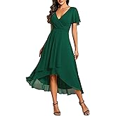 Ever-Pretty Women's Spring Chiffon Semi Formal Dresses V Neck Ruffle Sleeves High Low Cocktail Dress for Wedding Guest 2084