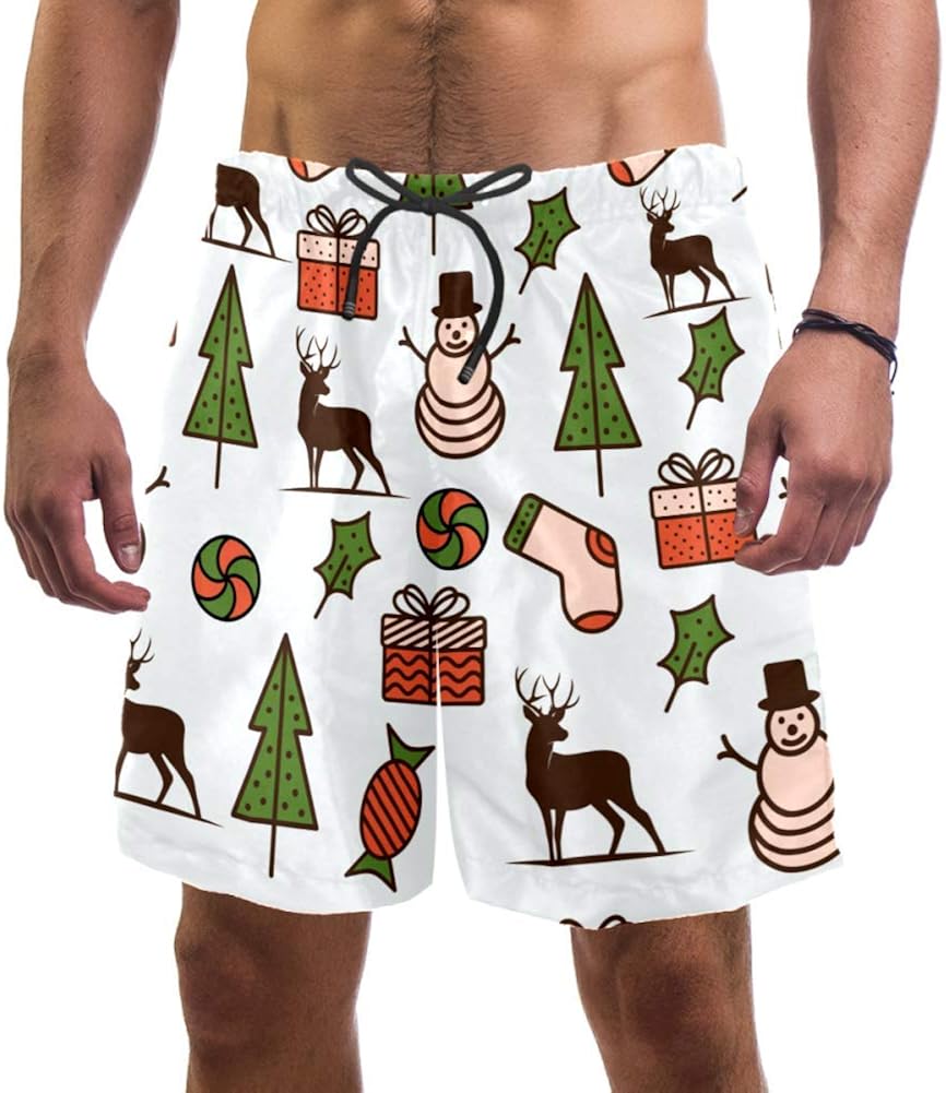 LORVIES Navidad Tema muñeco de Nieve Ciervos patrón de árbol Shorts de