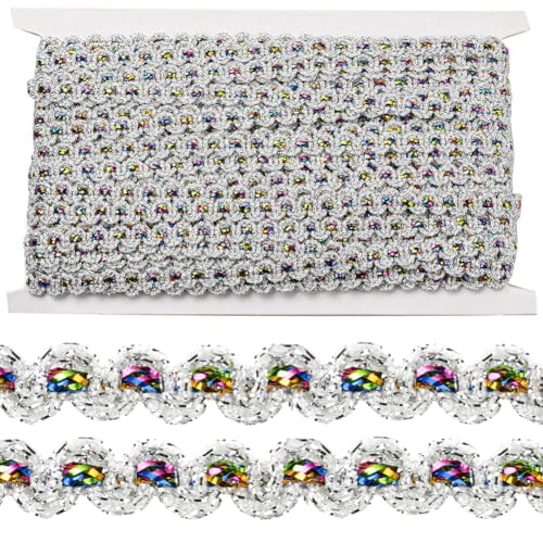 CABODYALS 20M 12mm Metallic Braid Lace Trim Silver Polyester Colorful Woven Braided Ribbon Decorative Fabric Upholstery Gimp Trimming for Jewellery Making Sewing Curtain Slipcover Craft Decor Supply