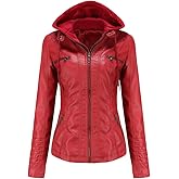 Tagoo Faux Leather Jacket Women Motorcycle Coat for Biker with Removable Hood Plus Size