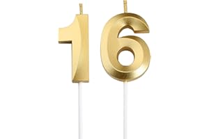 BAILYM 16th Birthday Candles,Gold Number 16 Cake Topper for Birthday Decorations Party Decoration