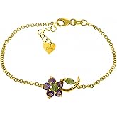 Galaxy Gold GG Single Flower Bracelet with Amethysts and Peridots in 14k Yellow Gold
