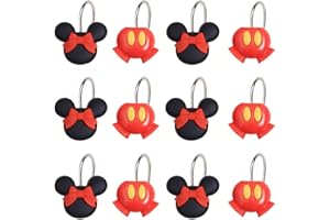 YOINIUEM 12PCS Cartoon Mouse Shower Curtain Hooks, Decorative Resin Bathroom Shower Rings, Cute Mouse Ears and Red Pants Desi