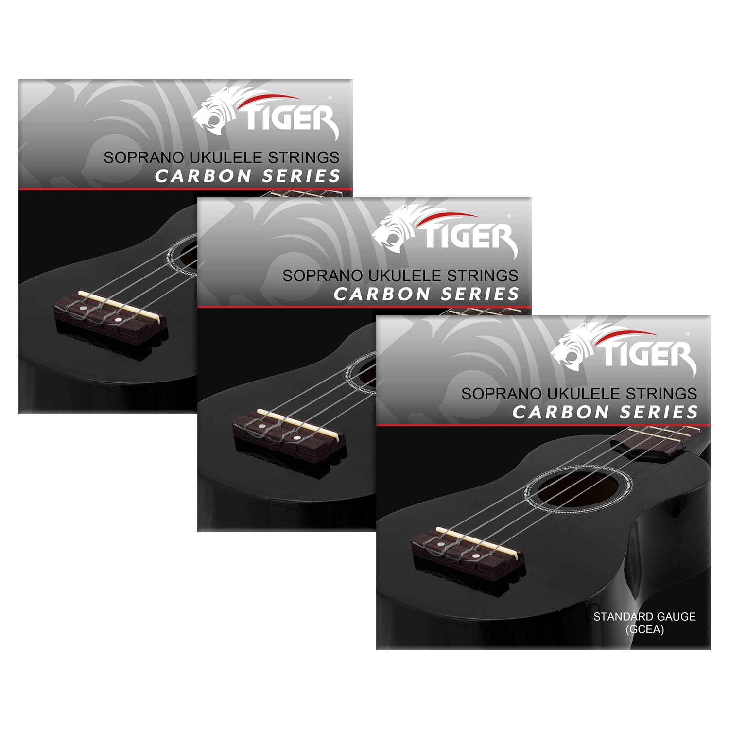 TIGER UAC14-CBN-3 Fluorocarbon Black Ukulele Strings Set for Soprano and Concert Ukes - Pack of 3 Sets