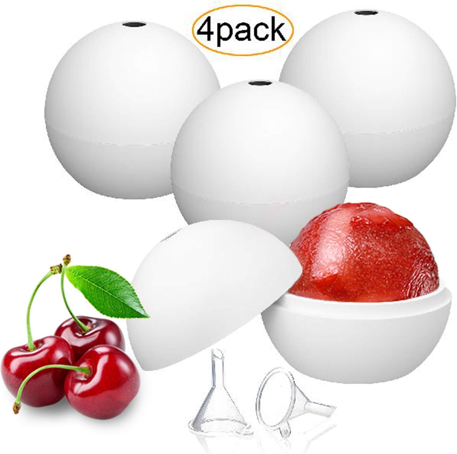 4 Pack Flexible & Durable Silicone Sphere Round Ice Cube Molds, Makes 2 Inch Ice Balls