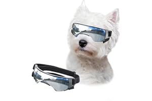 LESYPET Dog Goggles for Small Medium Dogs, UV Protection Dog Sunglasses with Foam Padded, Windproof Eye Protection Puppy Sunglasses for Riding Driving, Adjustable, Silver