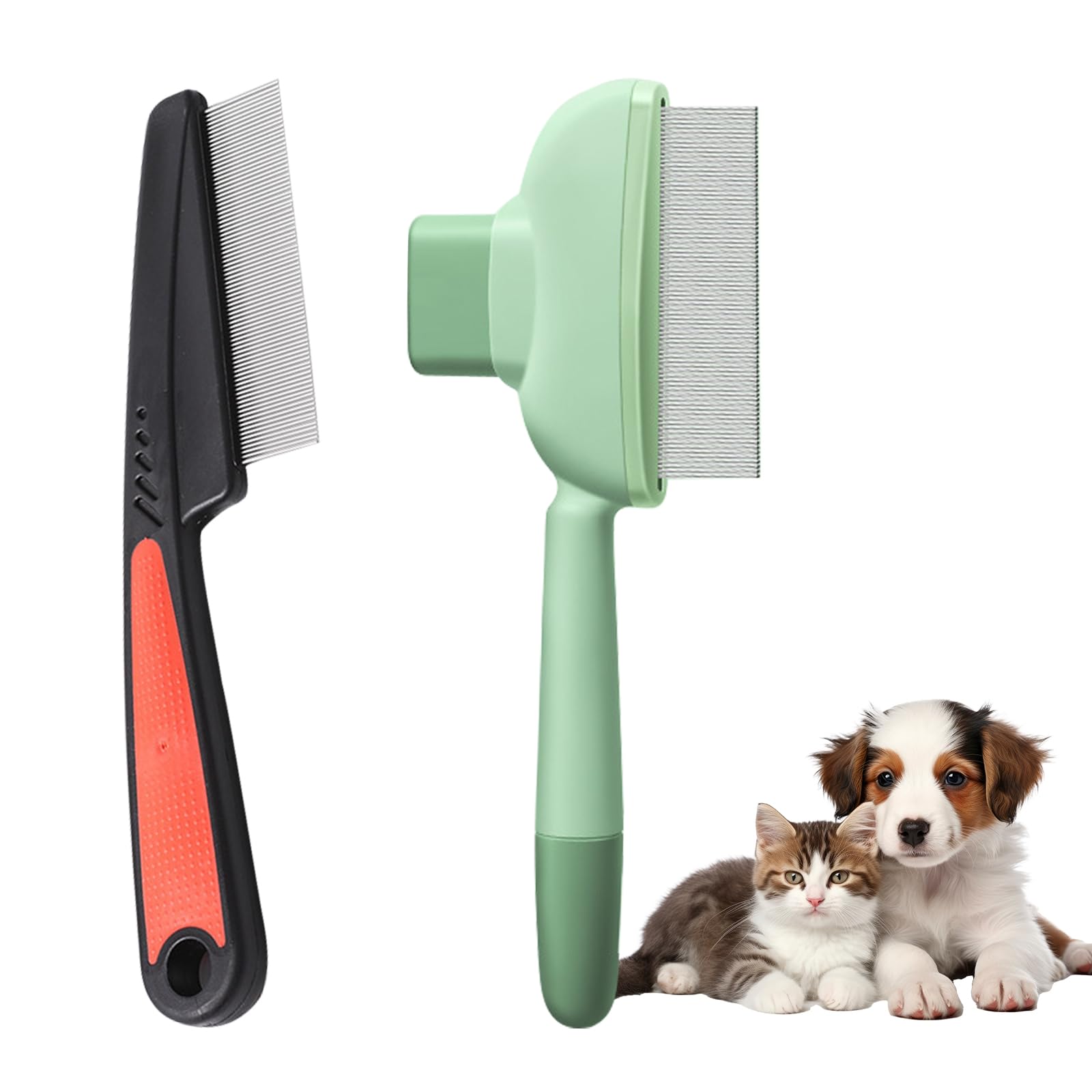 Photo 1 of 2PCS Flea Comb for Dogs & Cats?flea Comb for Cats with Release Button Self-Cleaning?lice comb for Shedding Pet Hair