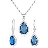 Sumonyo Women Jewelry Set Silver/Gold Plated Teardrop Pendant Necklace Dangle Drop Earrings Dangling Sets Birthstone Crystals Rhinestone,Birthday Anniversary Wedding Mother’s Day Gifts for Women