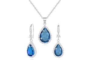 Sumonyo Women Jewelry Set Silver/Gold Plated Teardrop Pendant Necklace Dangle Drop Earrings Dangling Sets Birthstone Crystals Rhinestone,Birthday Anniversary Wedding Mother’s Day Gifts for Women
