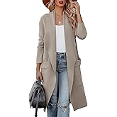 Women's Open Front Knited Loose Cardigan Casual Long Sleeve Draped Knit Pockets Long Jackets Sweater