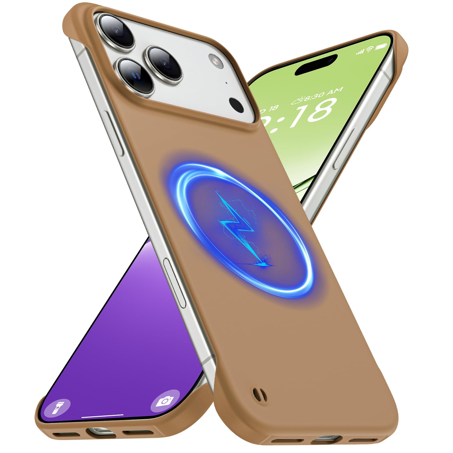 Photo 1 of GRECAZO Magnetic Slim Case Fit for iPhone 17 Pro Phone Case 6.3"(2025) Ultra-Thin Lightweight Durable Frameless Matte Hard for MagSafe Cover Case with Pull Ring Shockproof Non Slip Rope-Mocha Brown