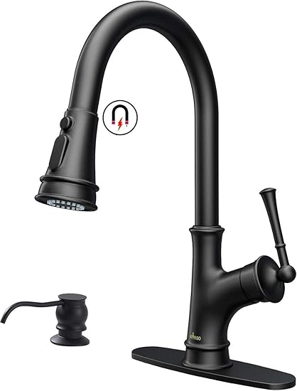 Appaso Matte Black Pull Down Kitchen Faucet With Magnetic Docking