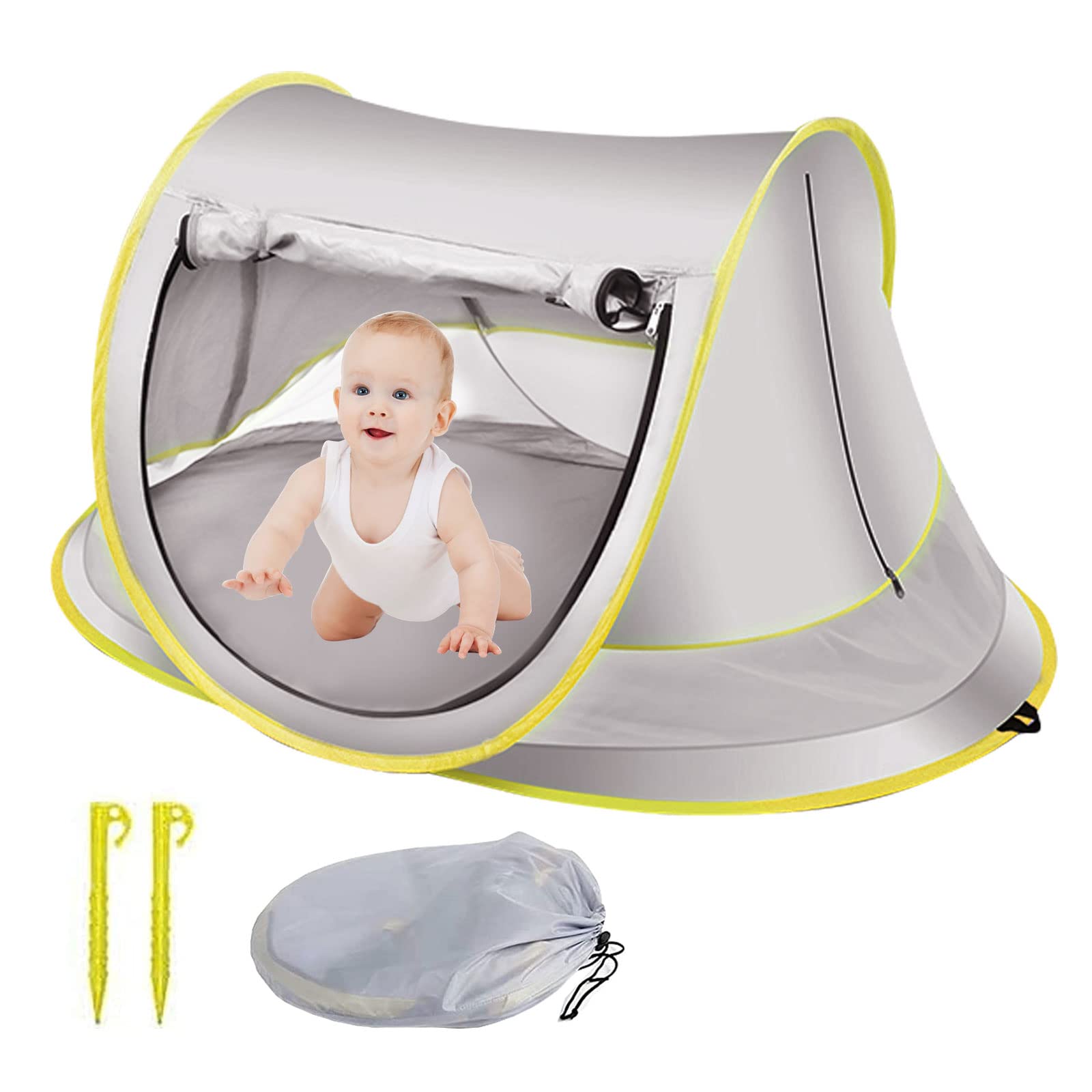 Baby Beach Tent Pop Up Uv Protection Upf 50+ Pop Up Sun Shade Toddler, Beach Sun Shade Easy Set Up Umbrella Baby For Traveling, Hiking, Camping, Fishing (Grey)