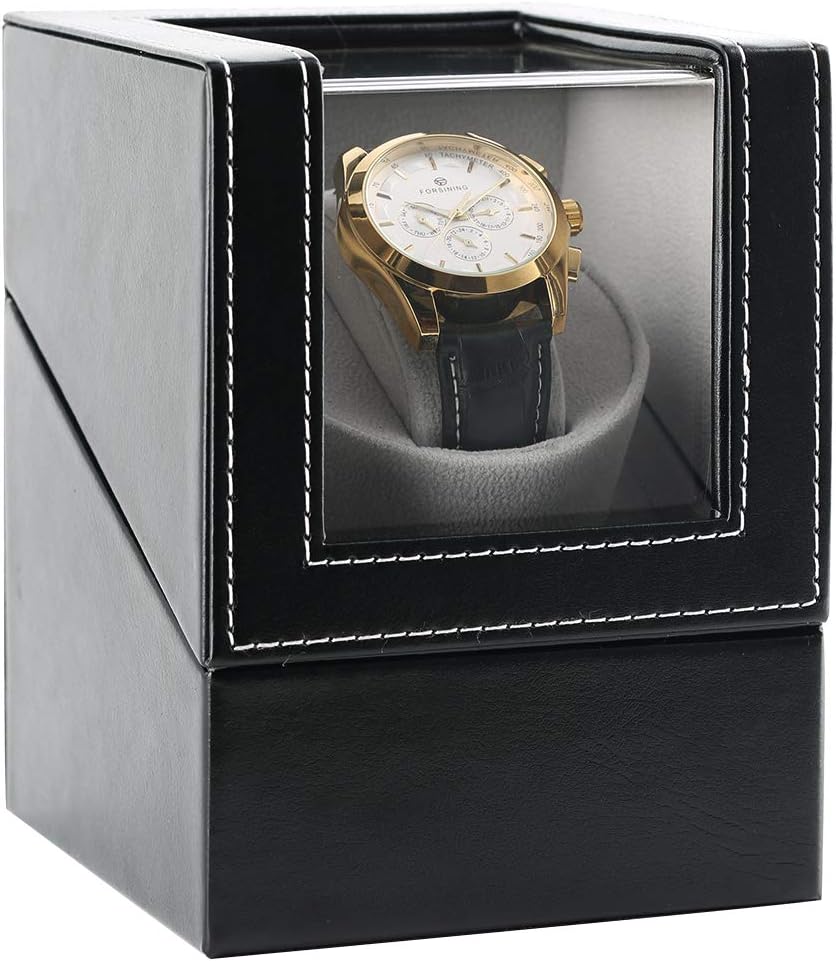 [Upgrade]Automatic Single Watch Winder Box for 1 Rolex Wrist Watches,in Wood Shell and Leather,Quiet Japanese Mabuchi Motor,Winding Watch Case for Men Women, Battery Powered or AC Adapter