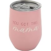 Pearhead You Got This Mama Stainless Steel Wine Tumbler with Press-In and Slide Locking Lid, Cute Motherhood Stemless Wine Glass Tumbler Mug, Mother's Day Gifts, 12oz