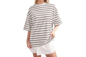 wkind olades Womens Striped Oversized Tops Color Block Crew Neck 3/4 Length Sleeve Shirt Casual Loose Pullover Y2K Clothes