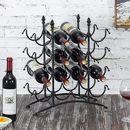 MyGift 16 Bottle French Country Black Metal Wine Display Rack